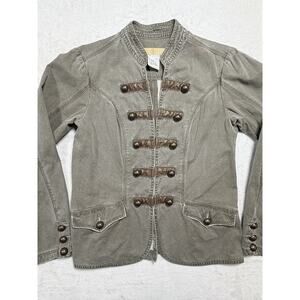 Anthropologie Tulle Olive Green Military Frog Closure Napolean Jacket Large